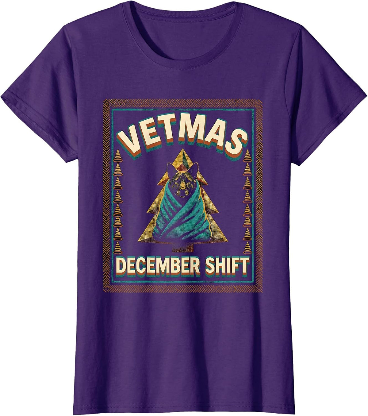 Women's Vetmas December Shift Funny Vet Tech Christmas Veterinary T-Shirt - Purple
