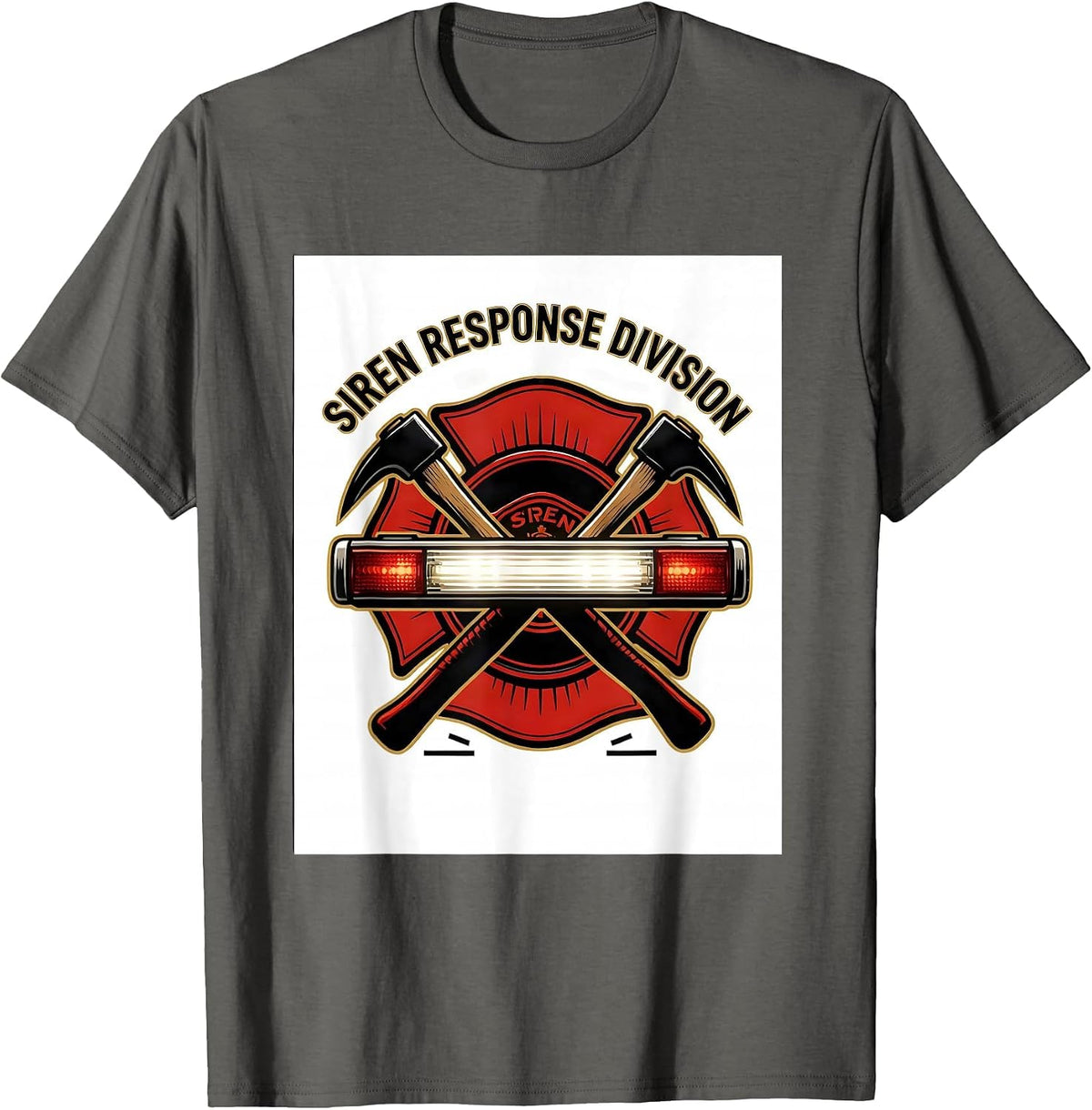 Siren Response Division Funny Firefighter Gift Fire Truck T-Shirt - Asphalt Grey