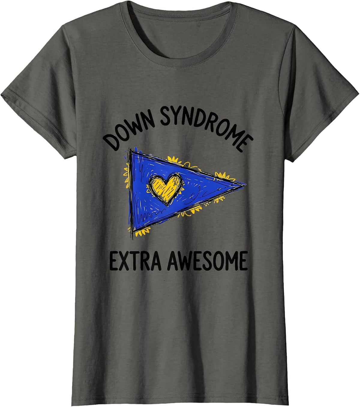 Women's Down Syndrome Extra Awesome Hand-Sketched Awareness Support T-Shirt - Asphalt Grey