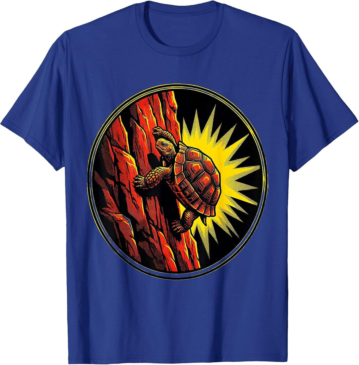 Tortoise Climbing Cliff Face Perseverance Art T-Shirt - Royal Blue