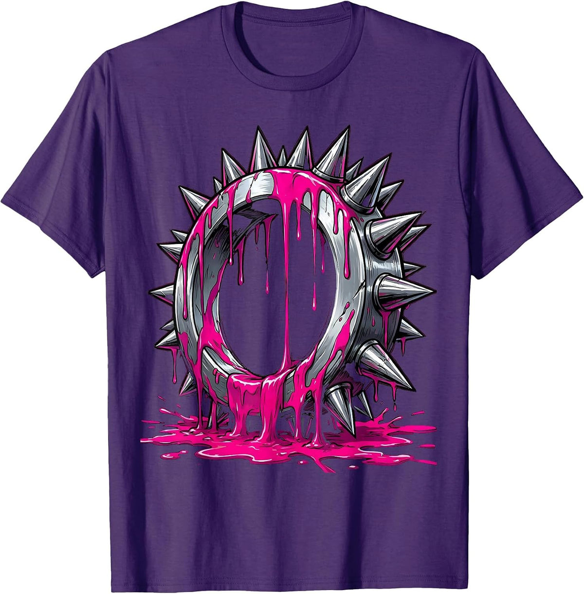 Punk Rock Spiked Knuckle Duster Paint Drip Art T-Shirt - Purple