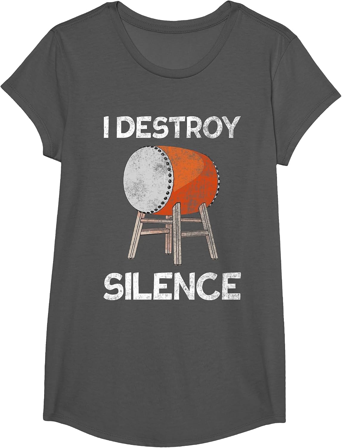 I Destroy Silence Taiko Mitsudomoe Retro Drummer T-Shirt - Girls Asphalt Grey