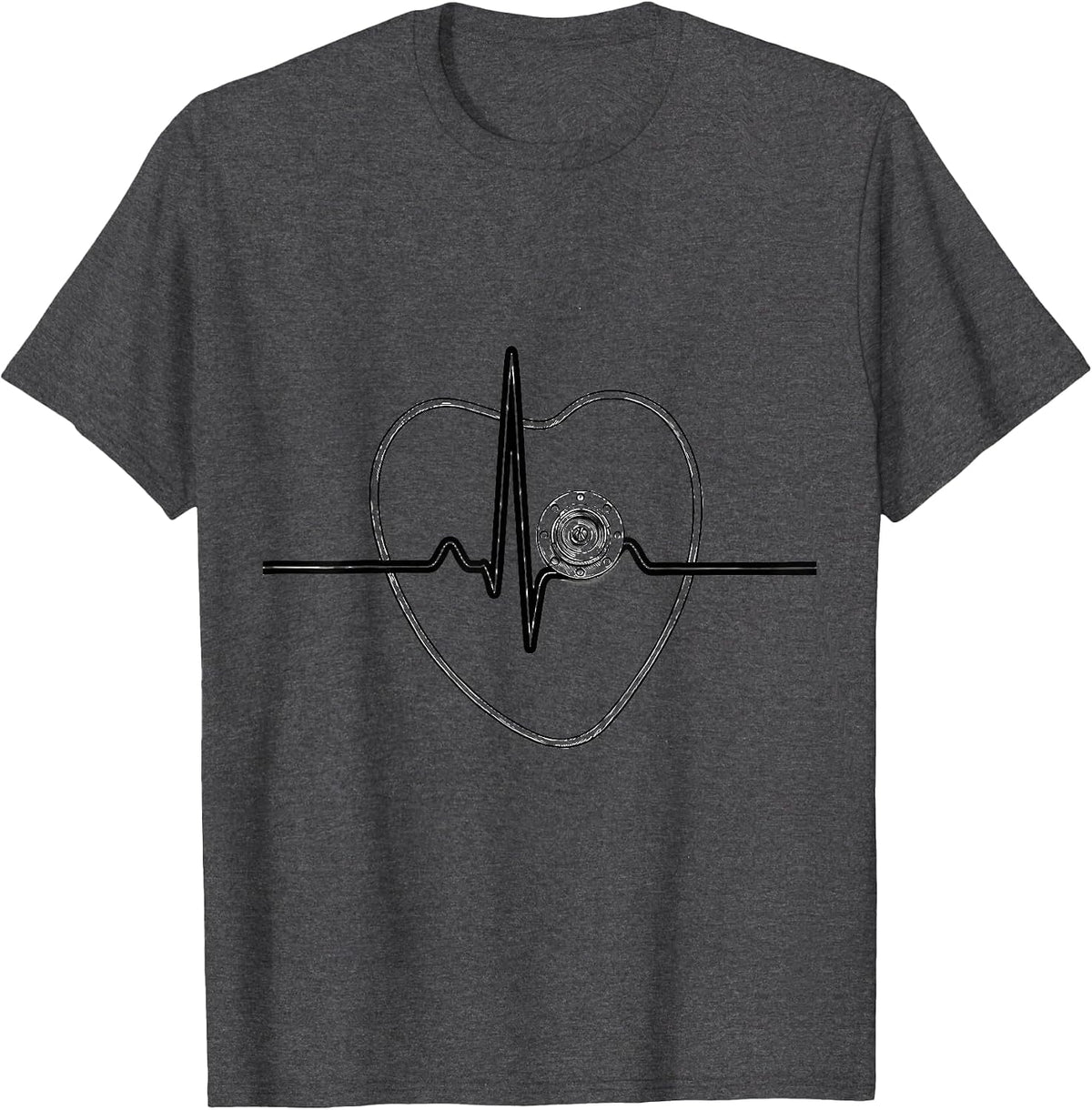 Cardiac Trace Valve Line Art Heart Survivor Humor T-Shirt - Dark Heather Grey