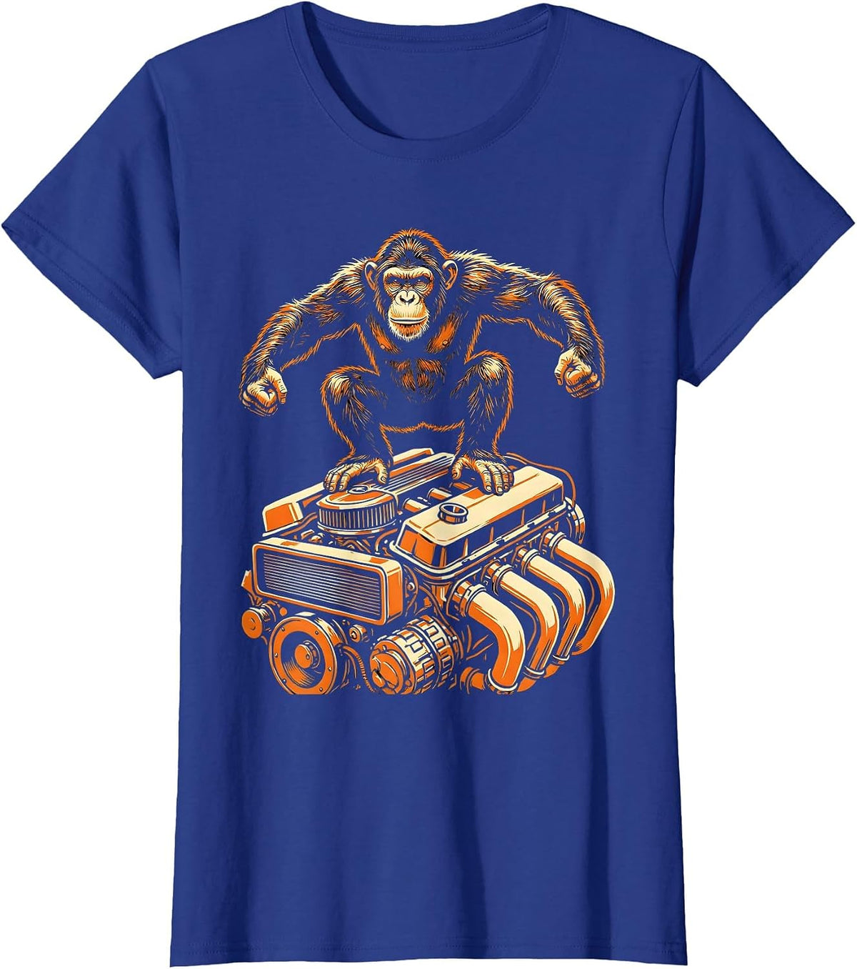 Women's Grease Monkey Mechanic Sitting on Car Engine T-Shirt - Royal Blue
