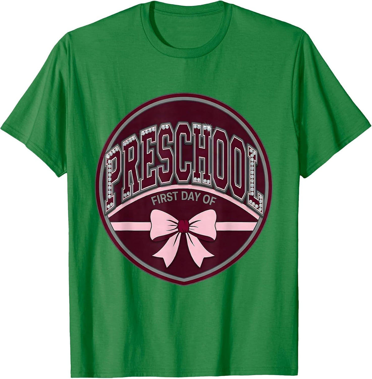 Men's First Day Of Preschool Cute Bow Back To School Girl Teacher T-Shirt - Kelly Green