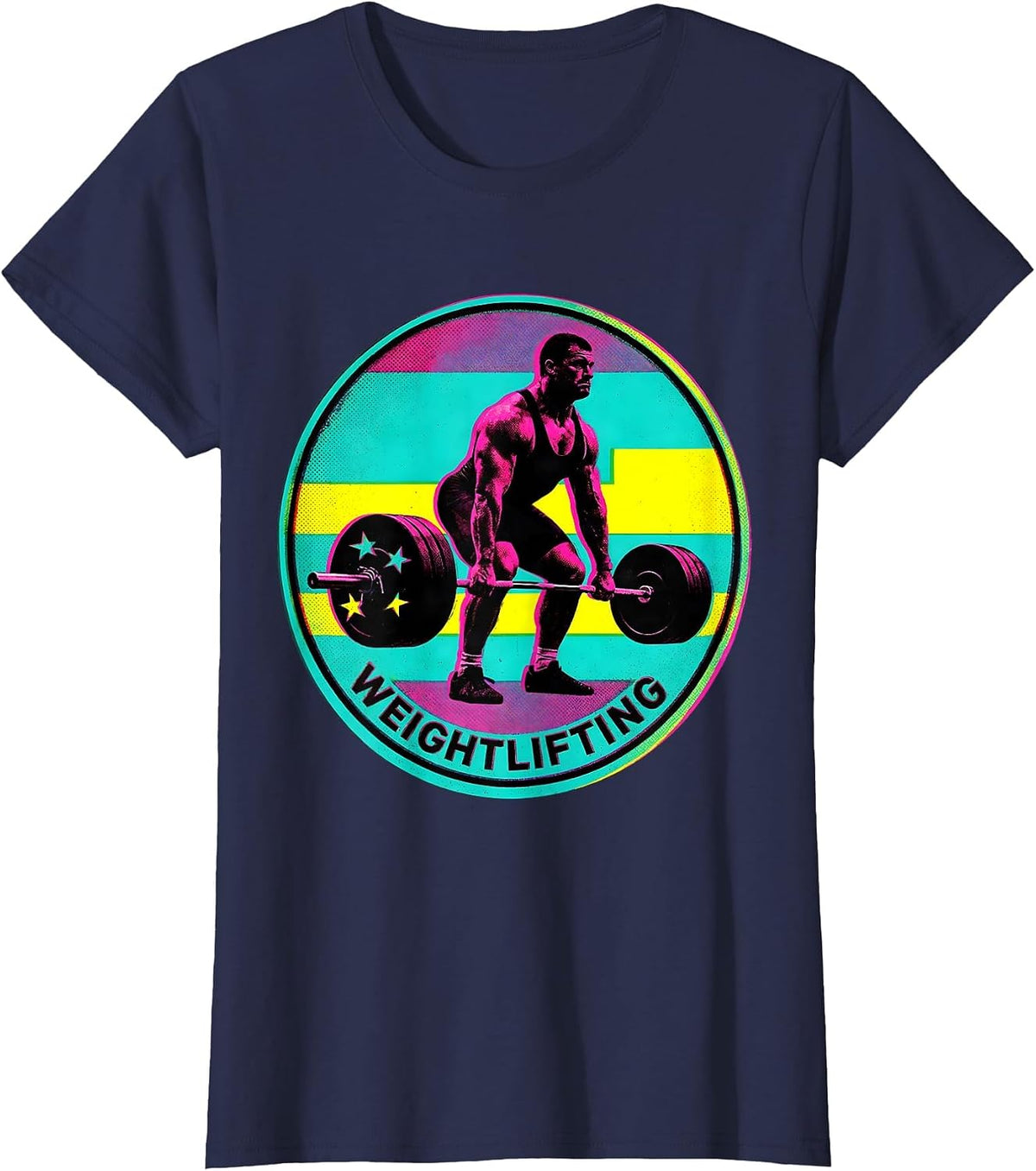 Women's Weightlifting Patriotic American Flag Weightlifter Risograph T-Shirt - Navy Blue