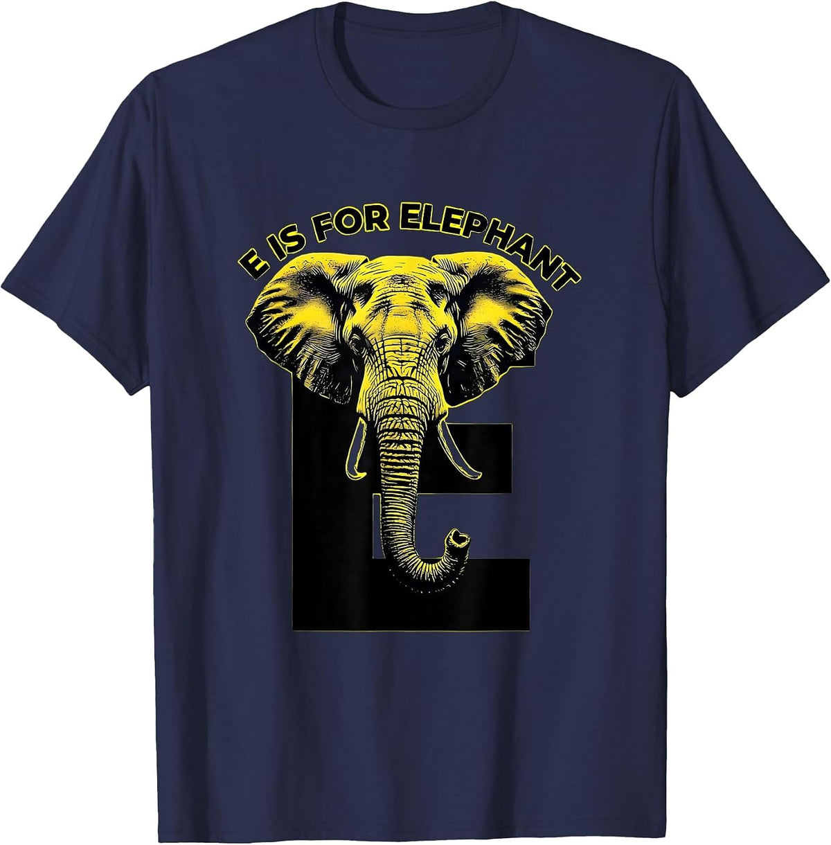 Men's E Is For Elephant Stencil Graphic Kids Alphabet Learning T-Shirt - Navy Blue