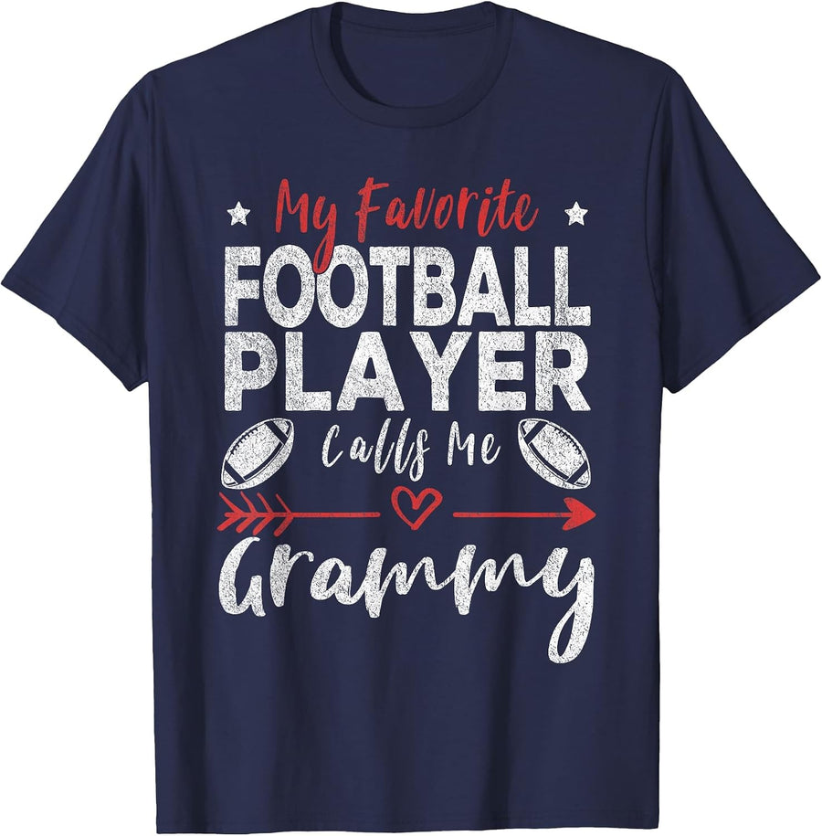 My Favorite Football Player Calls Me Grammy Football Grandma T-Shirt - Navy Blue