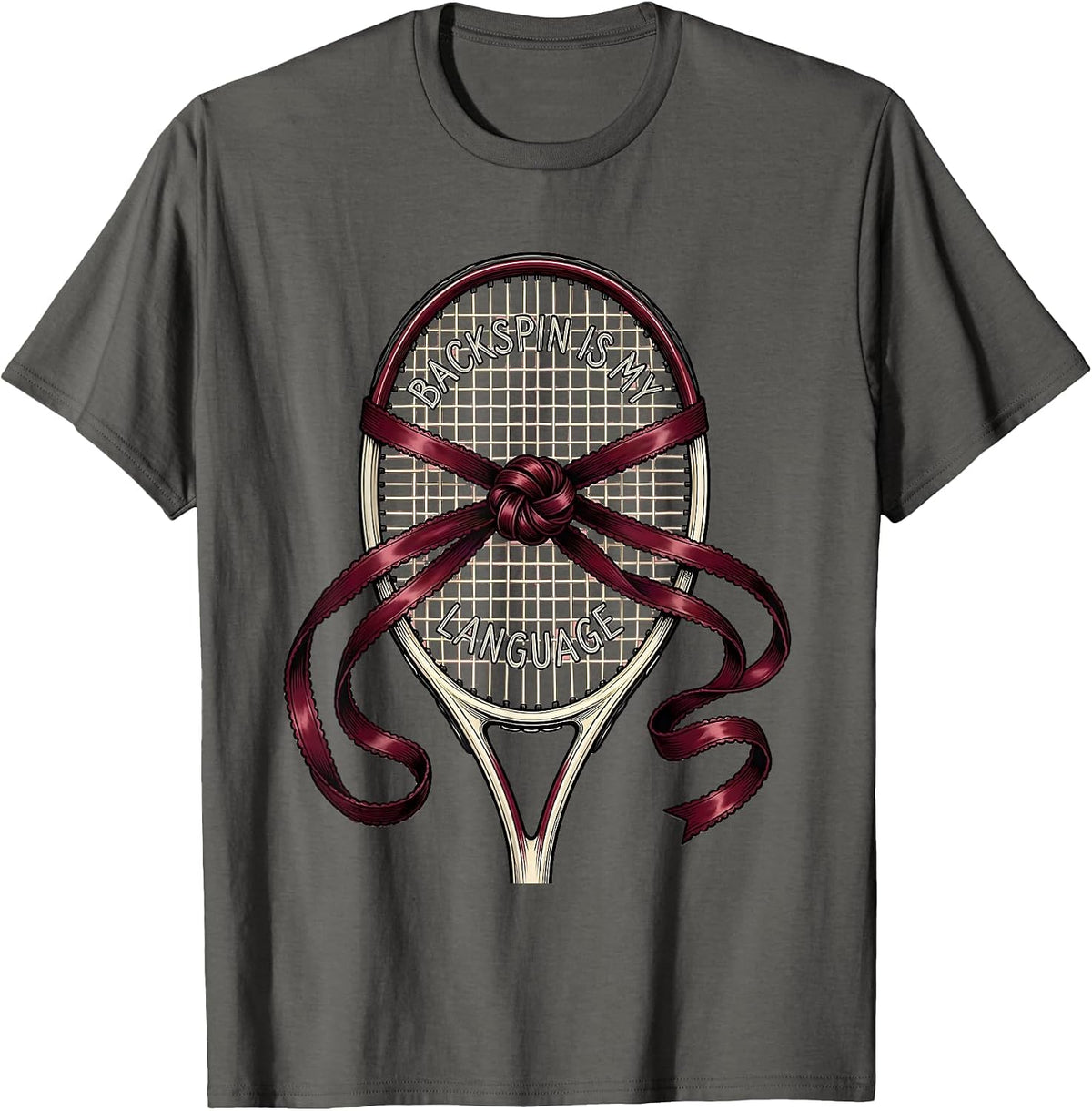 Backspin Is My Language Tennis Graphic Design T-Shirt - Asphalt Grey
