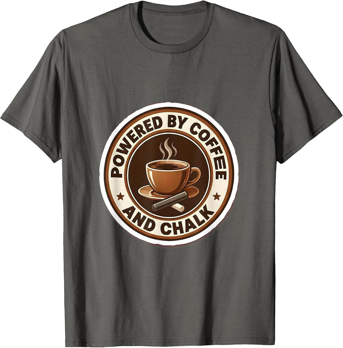 Powered by Coffee and Chalk 5th Grade Teacher T-Shirt - Asphalt Grey
