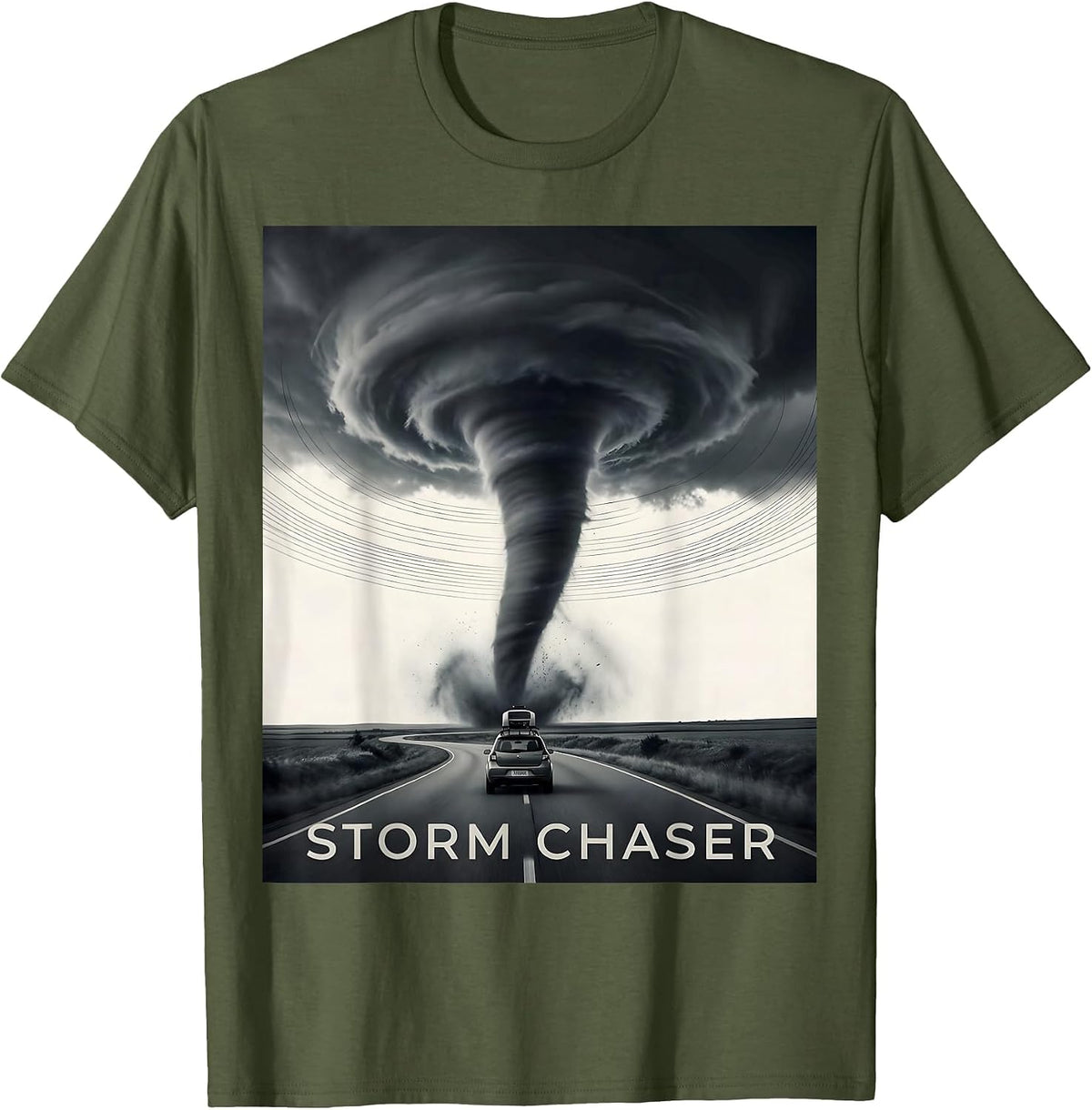Men's Storm Chaser Monochromatic Tornado Meteorology Enthusiast T-Shirt - Olive Green