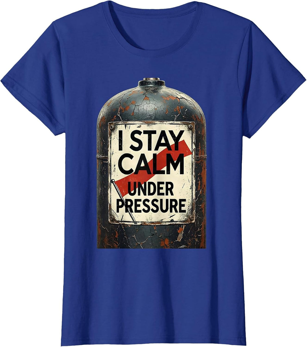 Women's I Stay Calm Under Pressure Distressed Scuba Diver Dive Flag T-Shirt - Royal Blue