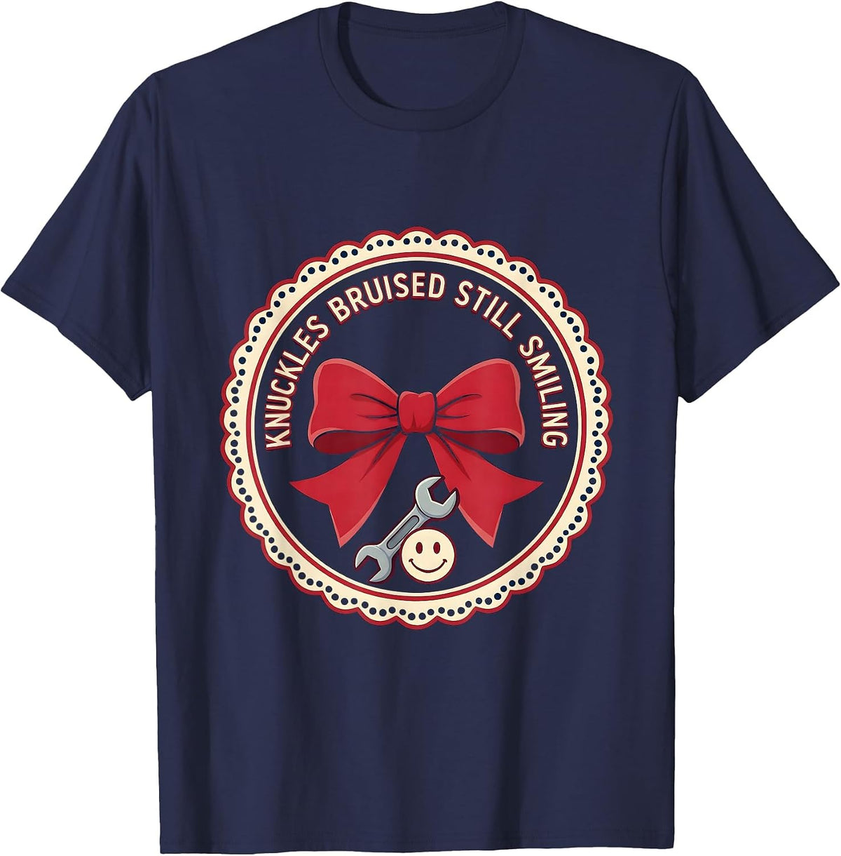 Men's Knuckles Bruised Still Smiling Mechanic Design T-Shirt - Navy Blue