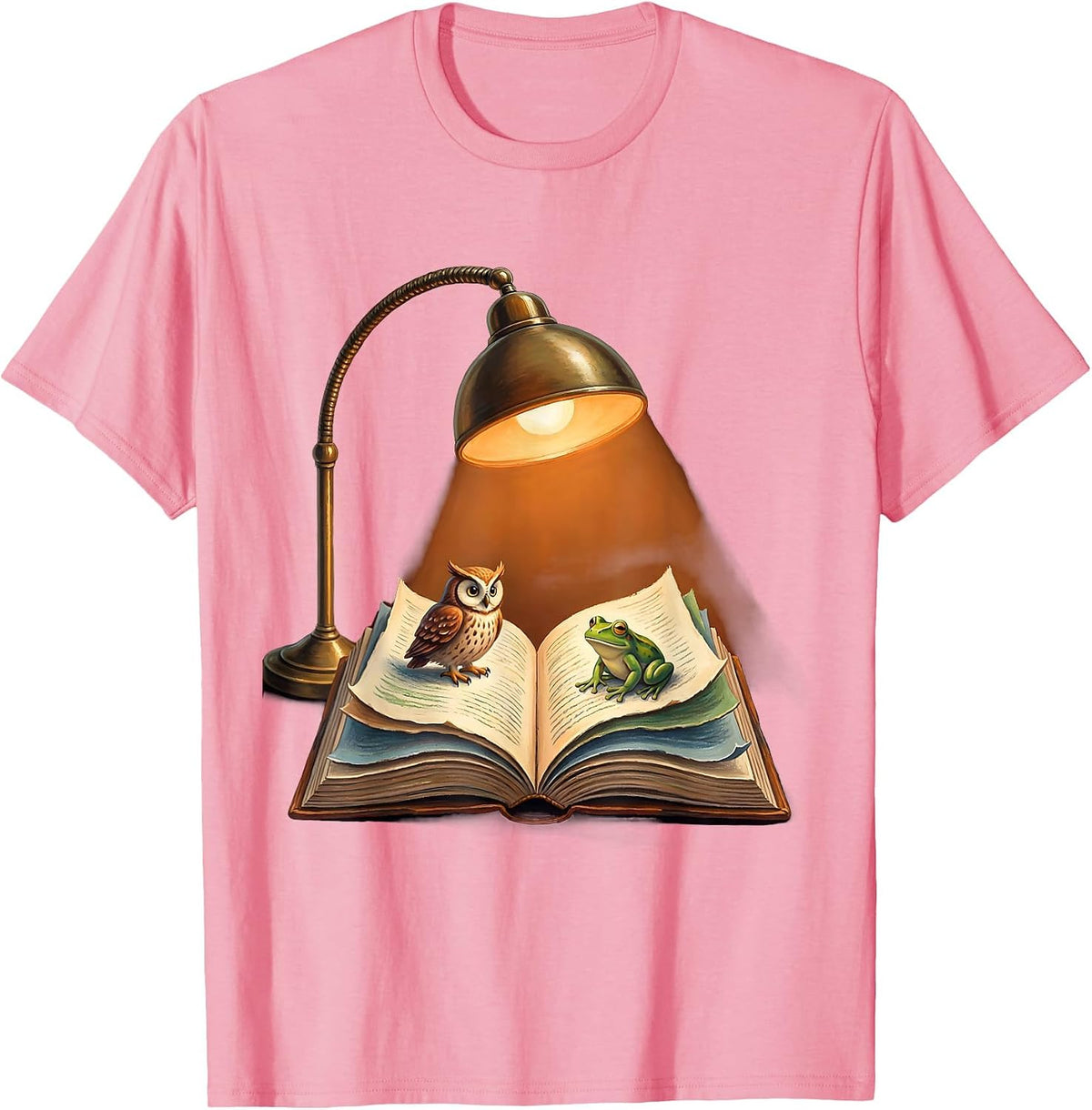 Men's Reading Teacher Desk Lamp Storybook Illustration T-Shirt - Pink