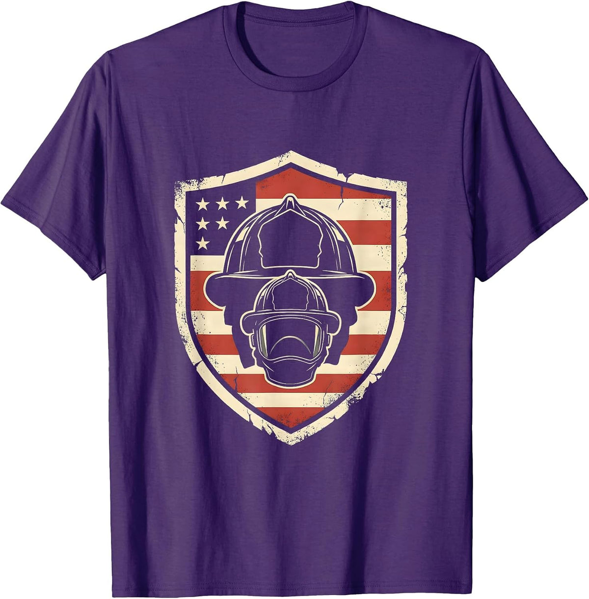 Firefighter Helmet Shield Patriotic Dad Role Tribute T-Shirt - Purple