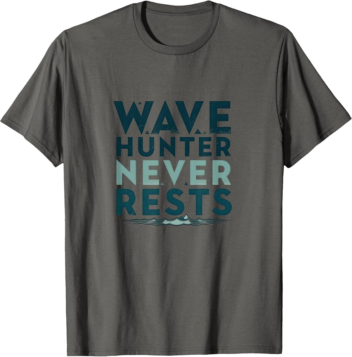 Wave Hunter Never Rests Surf Design T-Shirt - Asphalt Grey