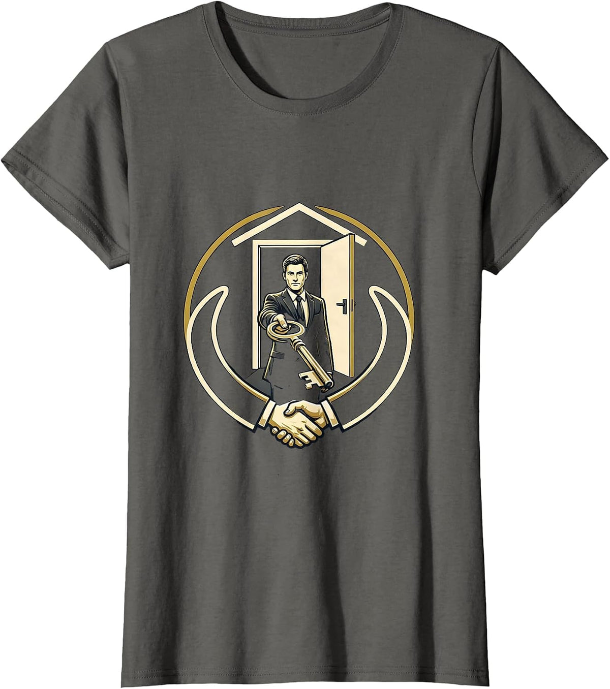 Women's Real Estate Agent House Key Emblem Realtor Gift T-Shirt - Asphalt Grey