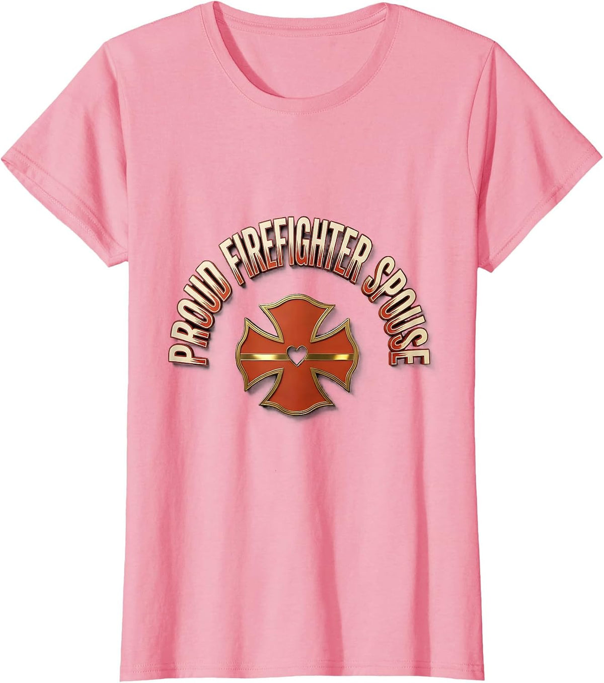 Women's Proud Firefighter Spouse Heartfelt Family Pride Thin Red T-Shirt - Pink