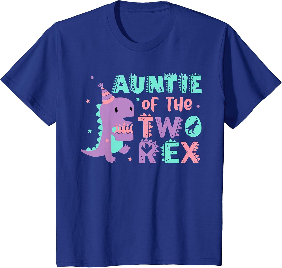 Auntie of the Two Rex Birthday Dinosaur Family Matching T-Shirt - Royal Blue