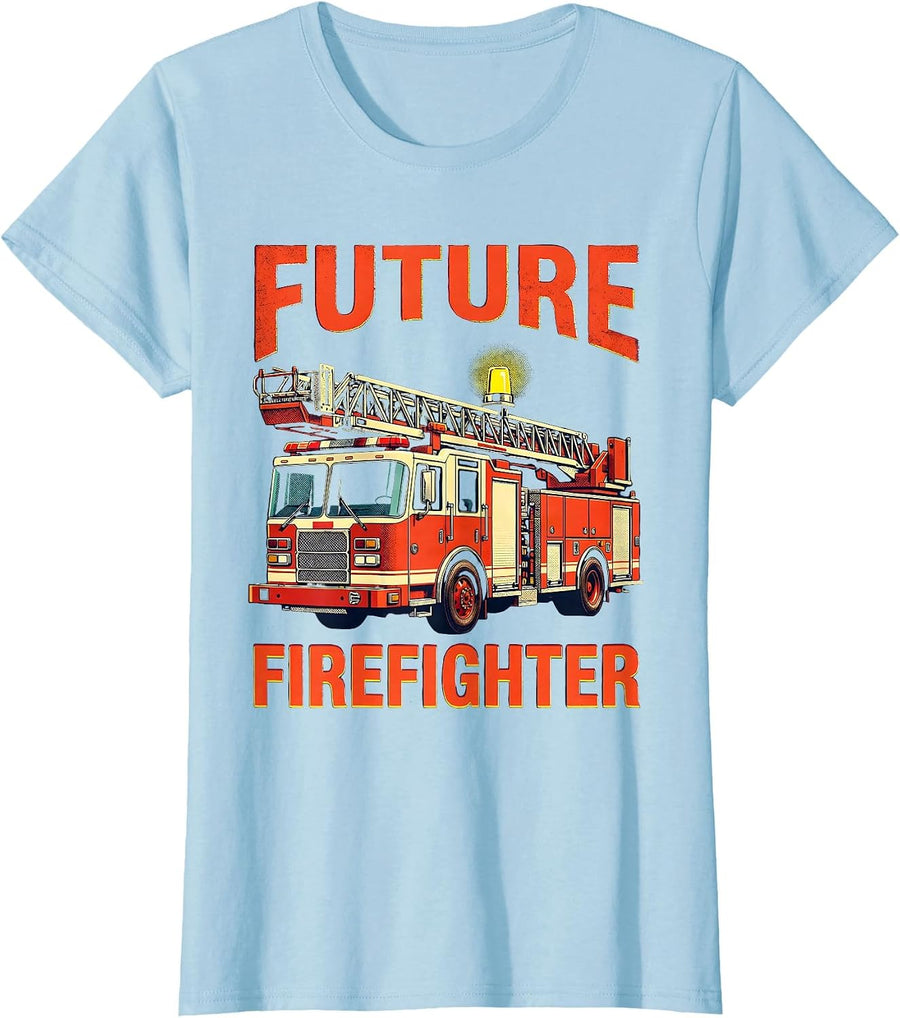 Women's Future Firefighter Risograph Fire Truck Toddler Firefighter T-Shirt - Baby Blue