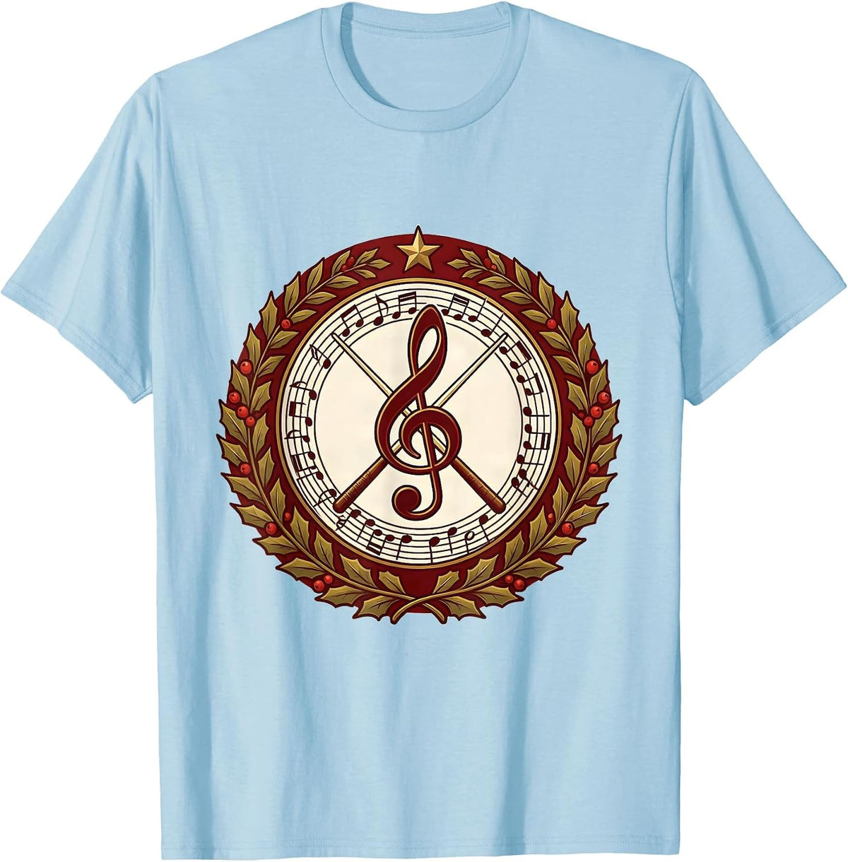 Men's Music Note Christmas Teacher Musical Teacher Emblem T-Shirt - Baby Blue