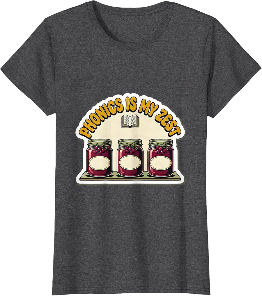 Women's Phonics Is My Zest Funny Reading Teacher Literacy Humor T-Shirt - Dark Heather Grey