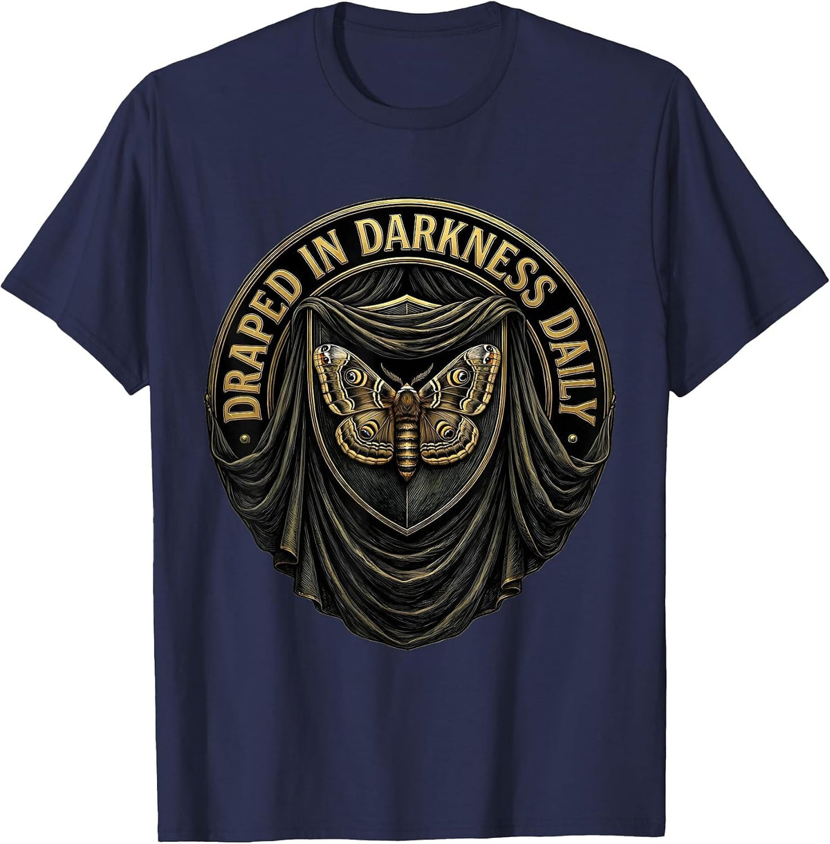 Draped in Darkness Daily Goth Design T-Shirt - Navy Blue