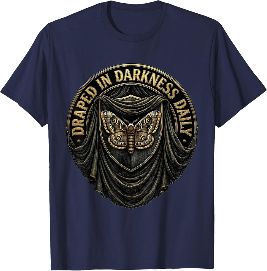 Draped in Darkness Daily Goth Design T-Shirt - Navy Blue