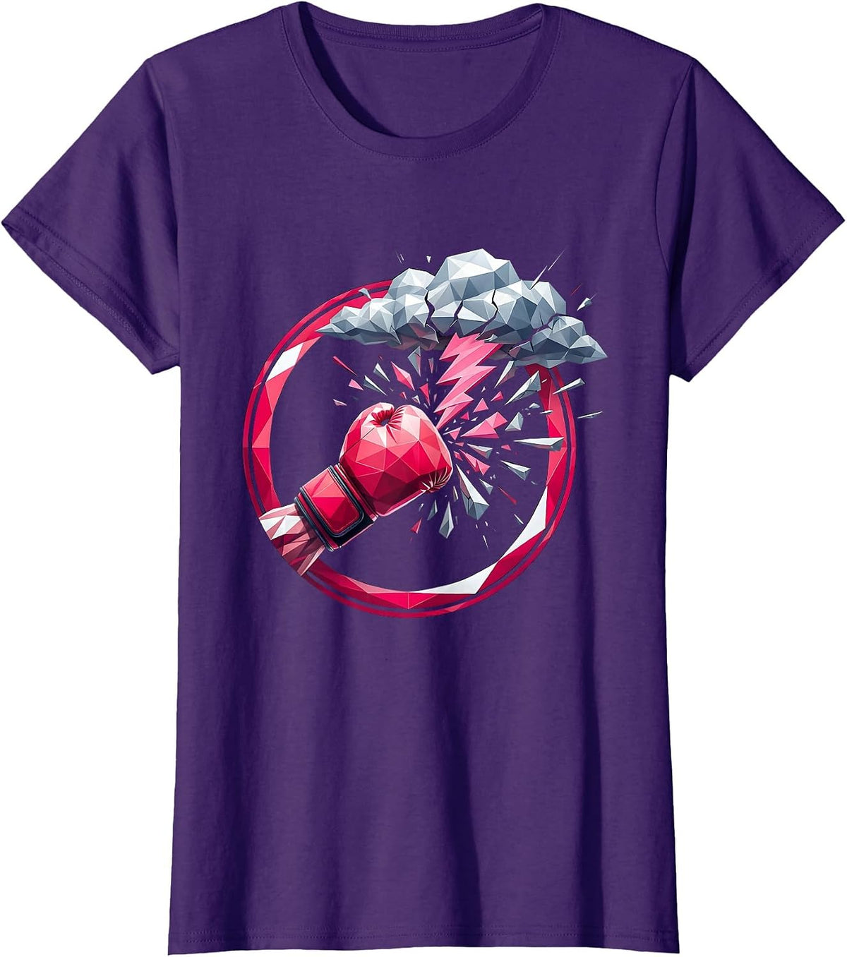 Cancer Awareness Boxing Glove Storm Cloud Graphic T-Shirt - Purple