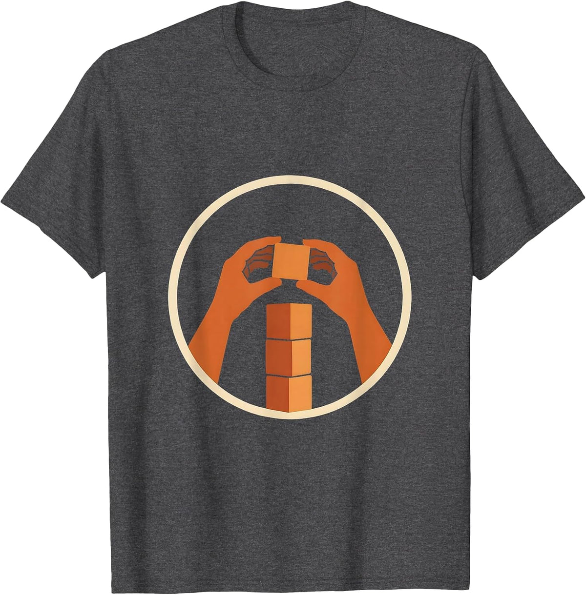 Play Is Learning Colorful Blocks Tower Design T-Shirt - Dark Heather Grey