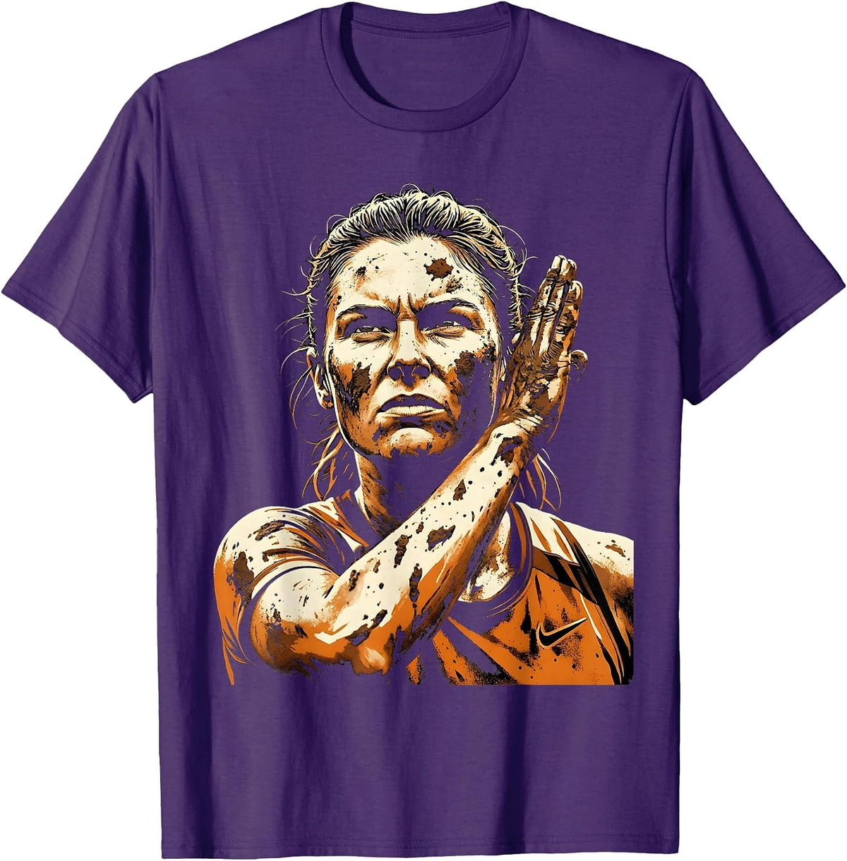 Muddy Rugby Player Wiping Face Graphic T-Shirt - Purple
