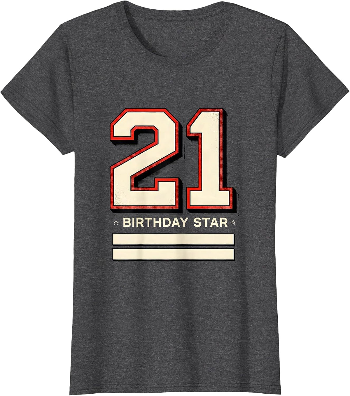 Women's Birthday Star 21 Sports Jersey Number Birthday Milestone T-Shirt - Dark Heather Grey