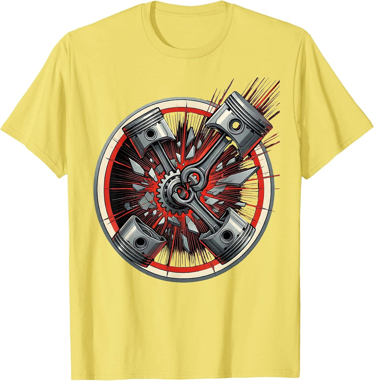 Men's Piston and Crankshaft Mechanical Exploded View T-Shirt - Lemon Yellow