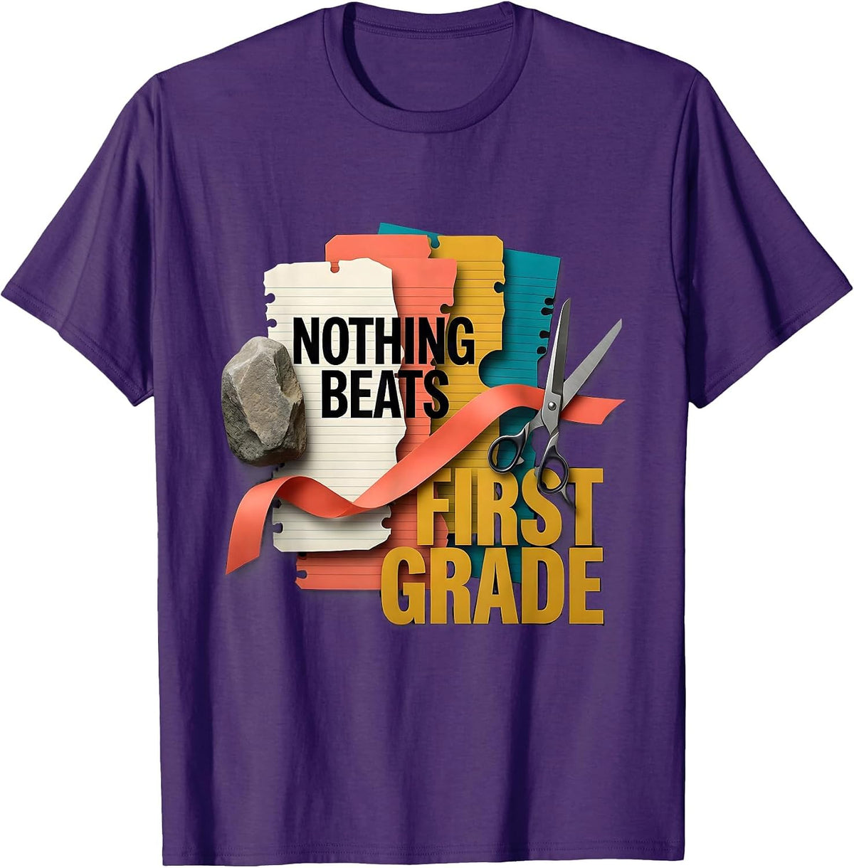 Men's Nothing Beats First Grade Back to School Rock Paper Scissors T-Shirt - Purple