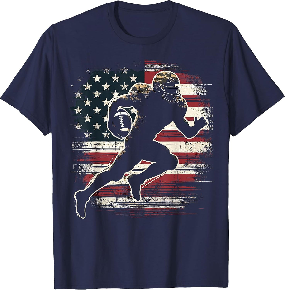 American Football Player Patriotic T-Shirt - Navy Blue