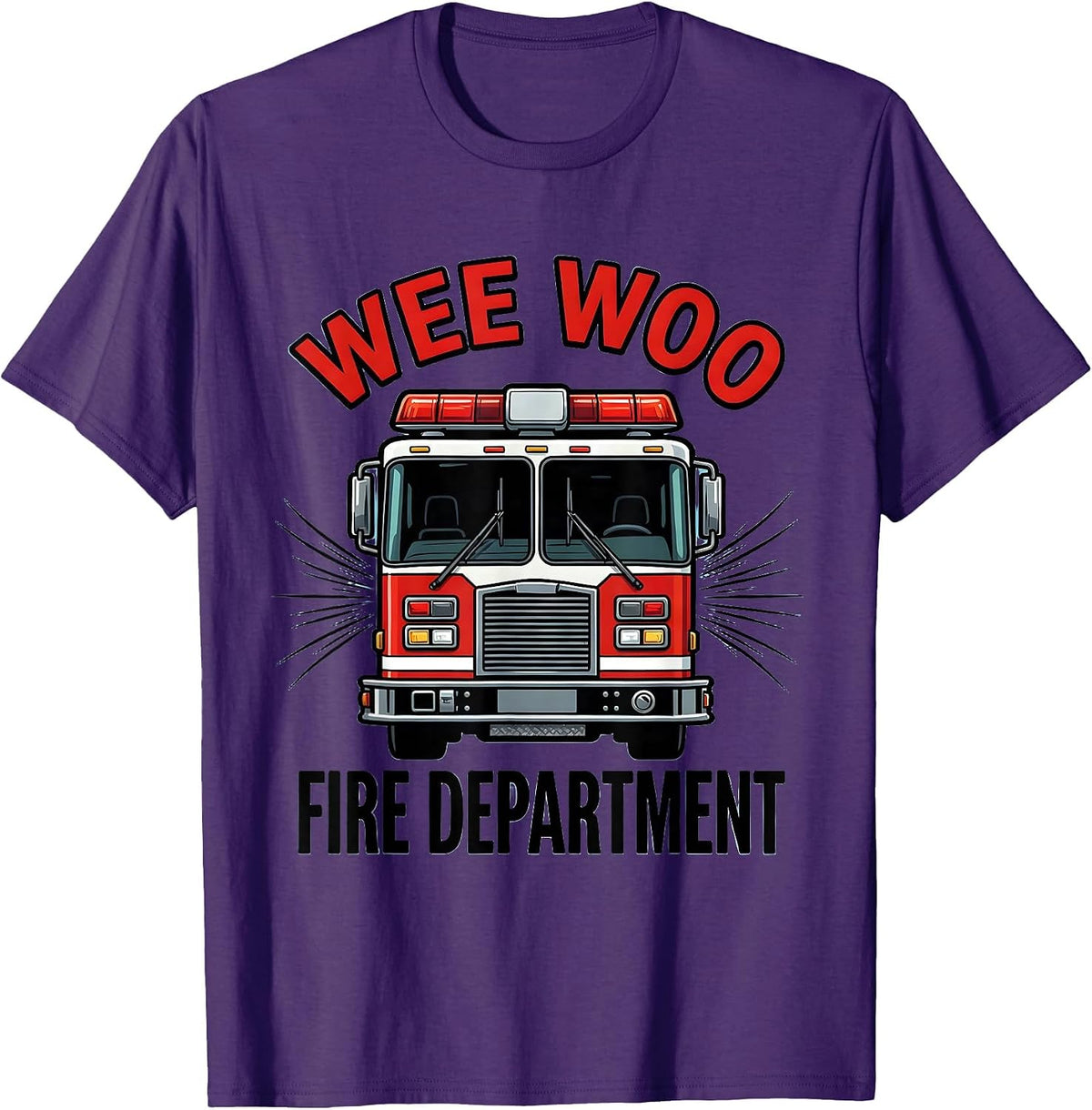 Men's Wee Woo Fire Department Funny Firefighter Badge Fire Truck T-Shirt - Purple