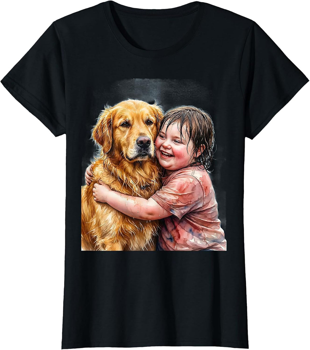 Women's Down Syndrome Awareness Child and Golden Retriever T-Shirt - Black