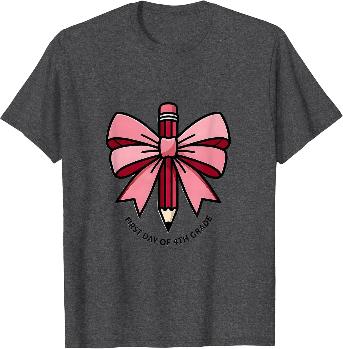 First Day Of 4th Grade Coquette Bow Back To School Girl T-Shirt - Dark Heather Grey