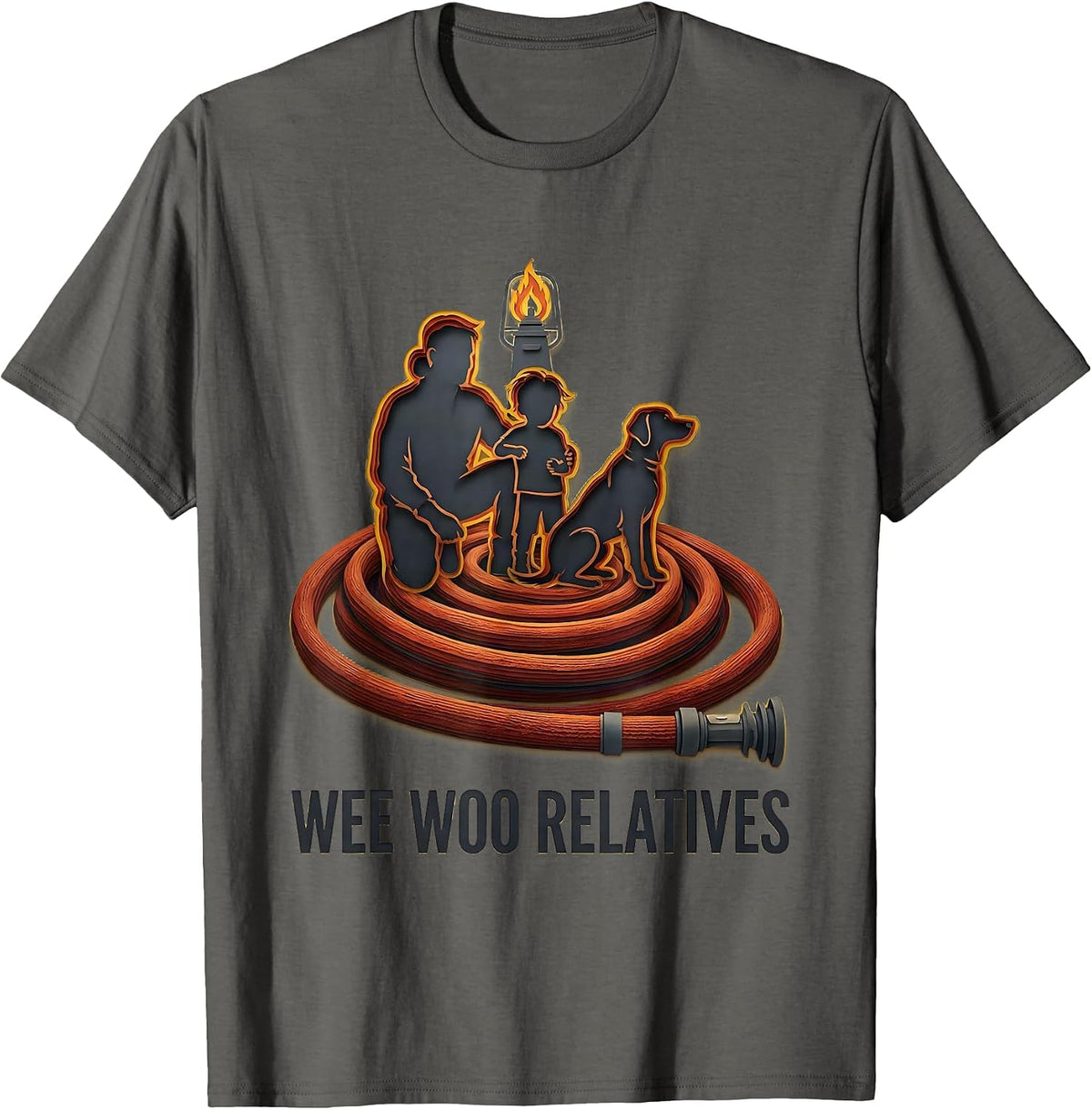 Wee Woo Relatives Funny Firefighter Family Fire Department T-Shirt - Asphalt Grey
