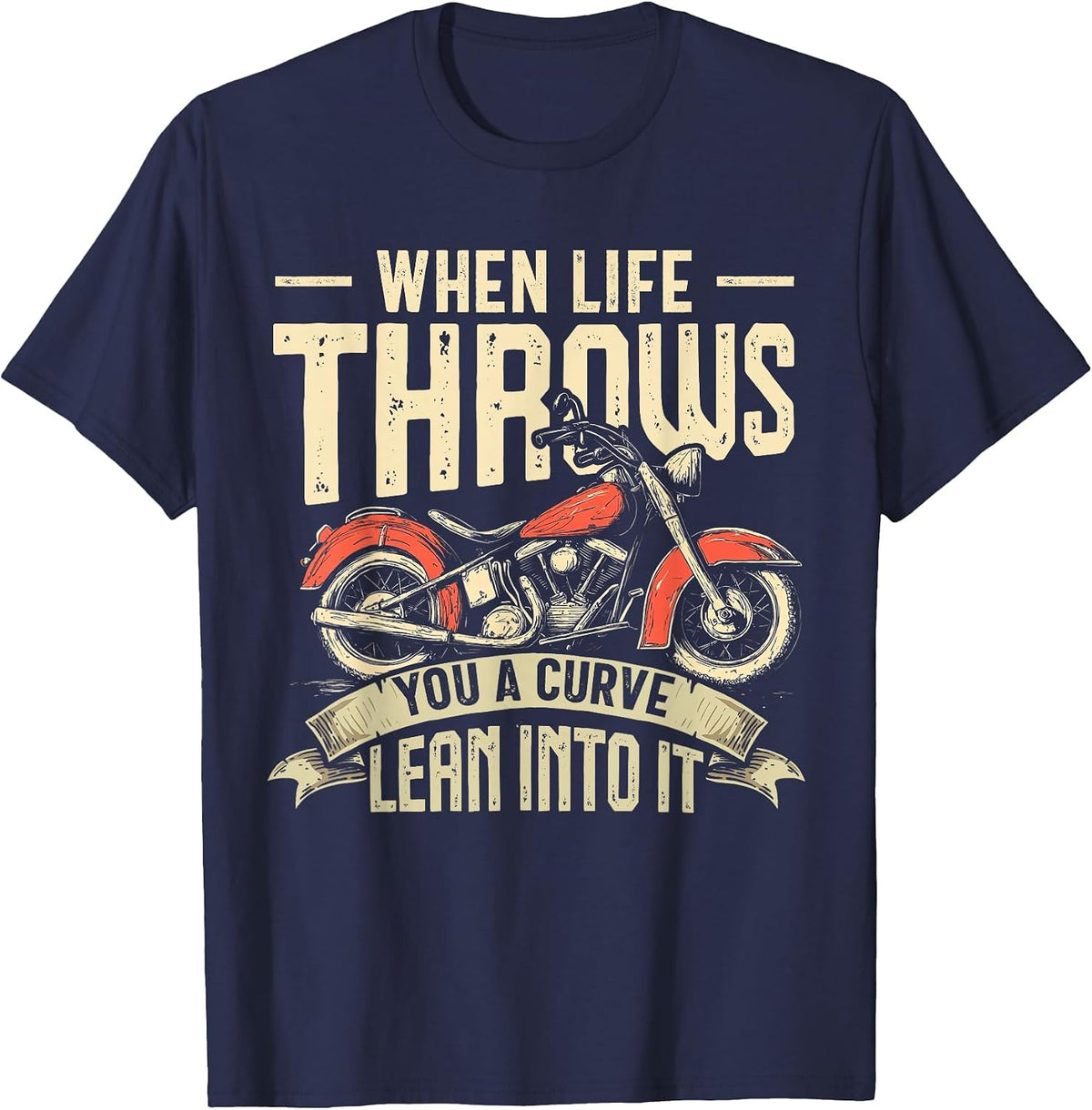 Biker When Life Throws You A Curve Motorcycle Men Women Kids T-Shirt - Navy Blue