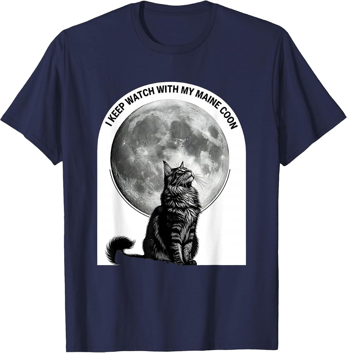 I Keep Watch With My Maine Coon Funny Cat Owner Retro T-Shirt - Navy Blue