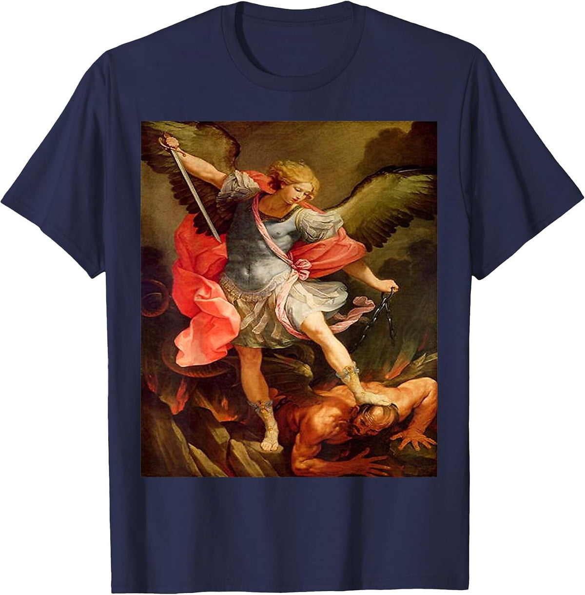 Angels Archangel Michael Defeating Satan Christian Warrior T-Shirt - Navy Blue