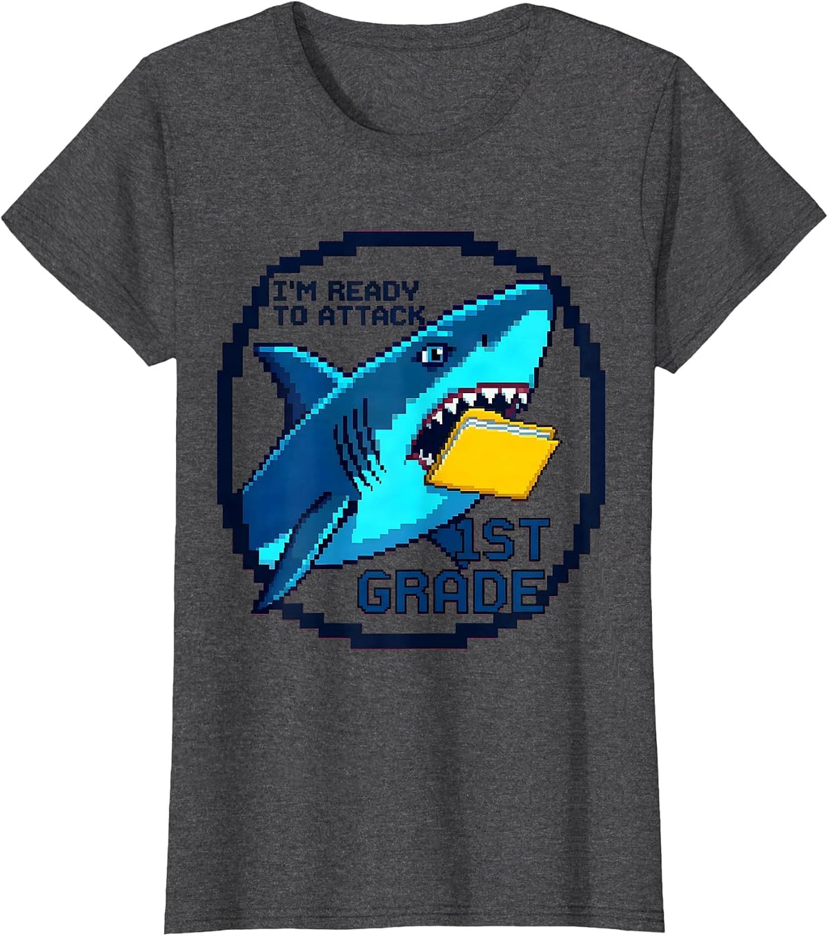 Women's I'm Ready To Attack 1st Grade Pixel Art Back To School Boys T-Shirt - Dark Heather Grey
