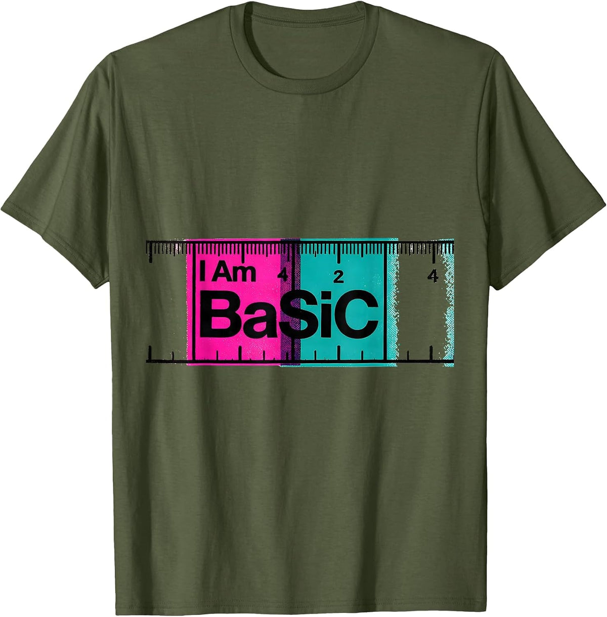 I Am BaSiC Risograph Nerdy Chemistry Teacher Science Humor T-Shirt - Olive Green