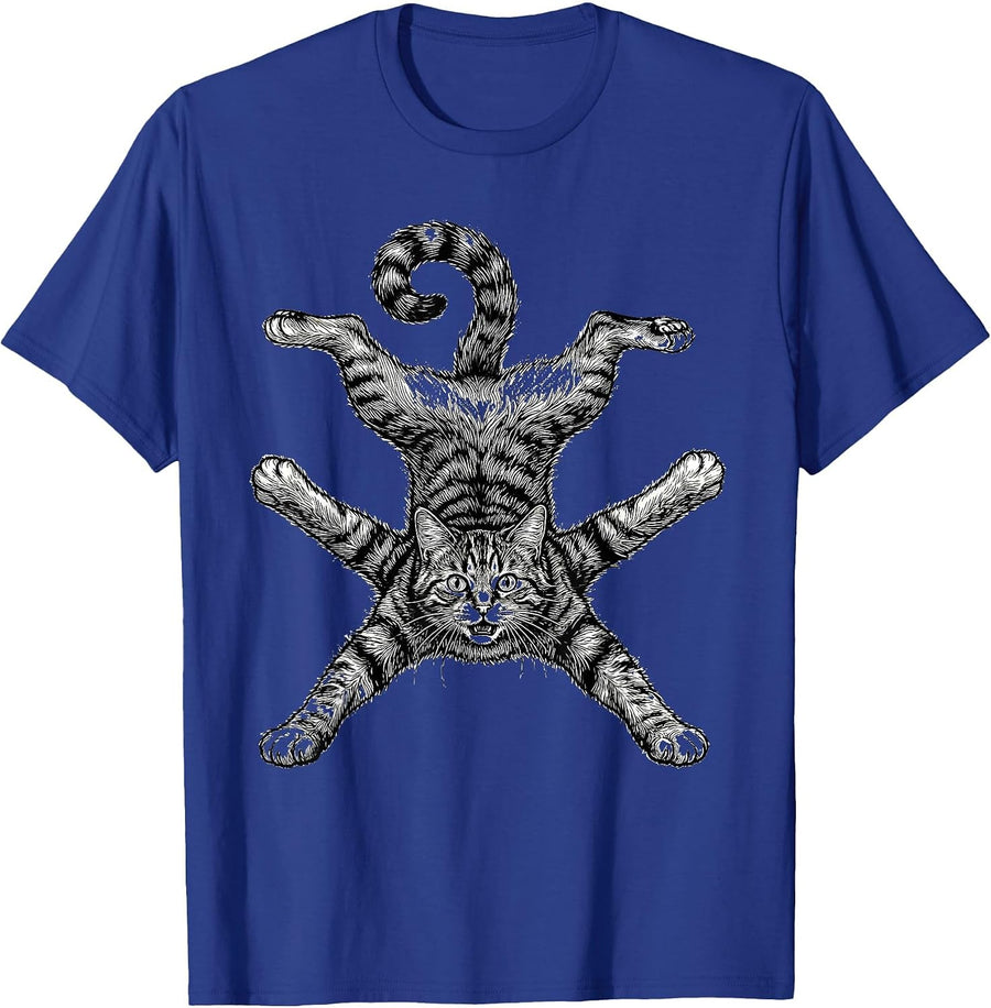 Acrobatic Cat Cartwheel Illustration T-Shirt - Royal Blue
