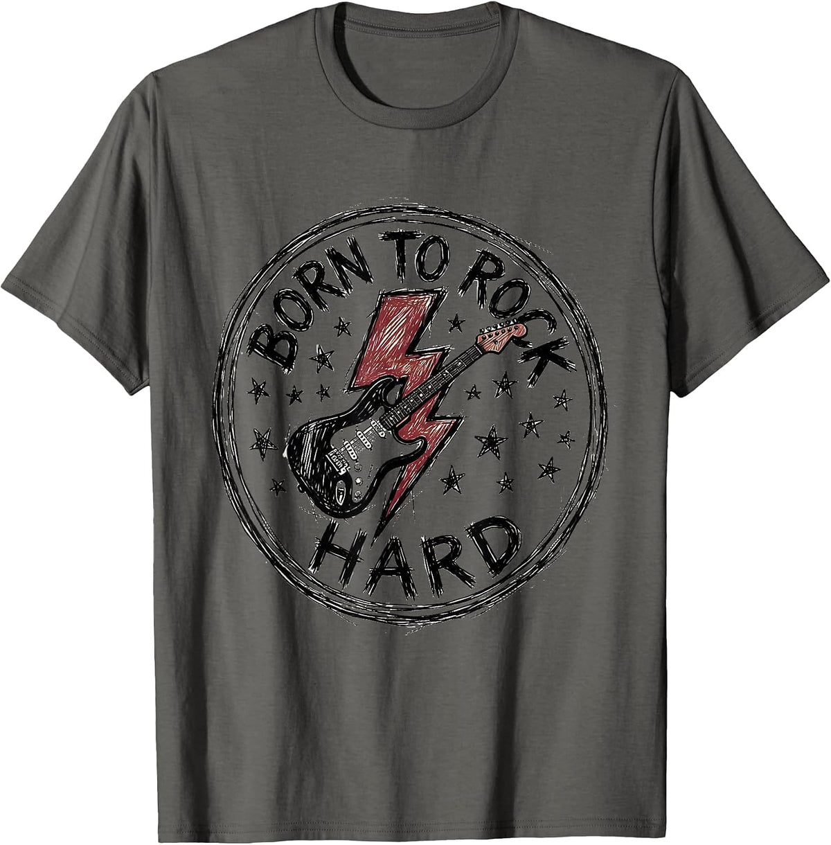 Men's Born to Rock Hard 80s Rock Band Graphic Design T-Shirt - Asphalt Grey