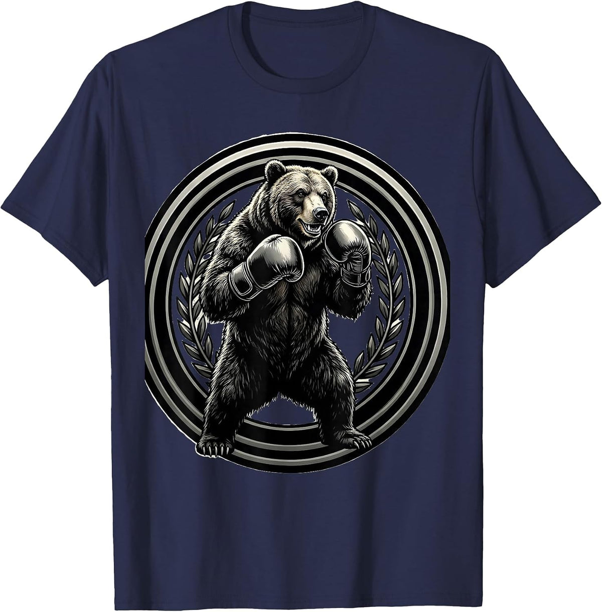 Bear Boxing Gloves Fighter Graphic Tee T-Shirt - Navy Blue