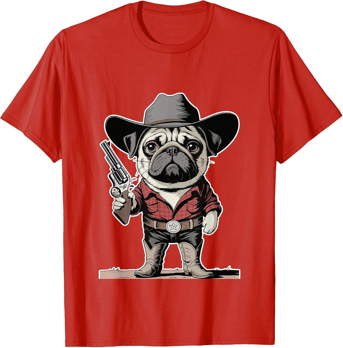 Cowboy Pug Dog Funny Western Dog Lover T-Shirt - Red
