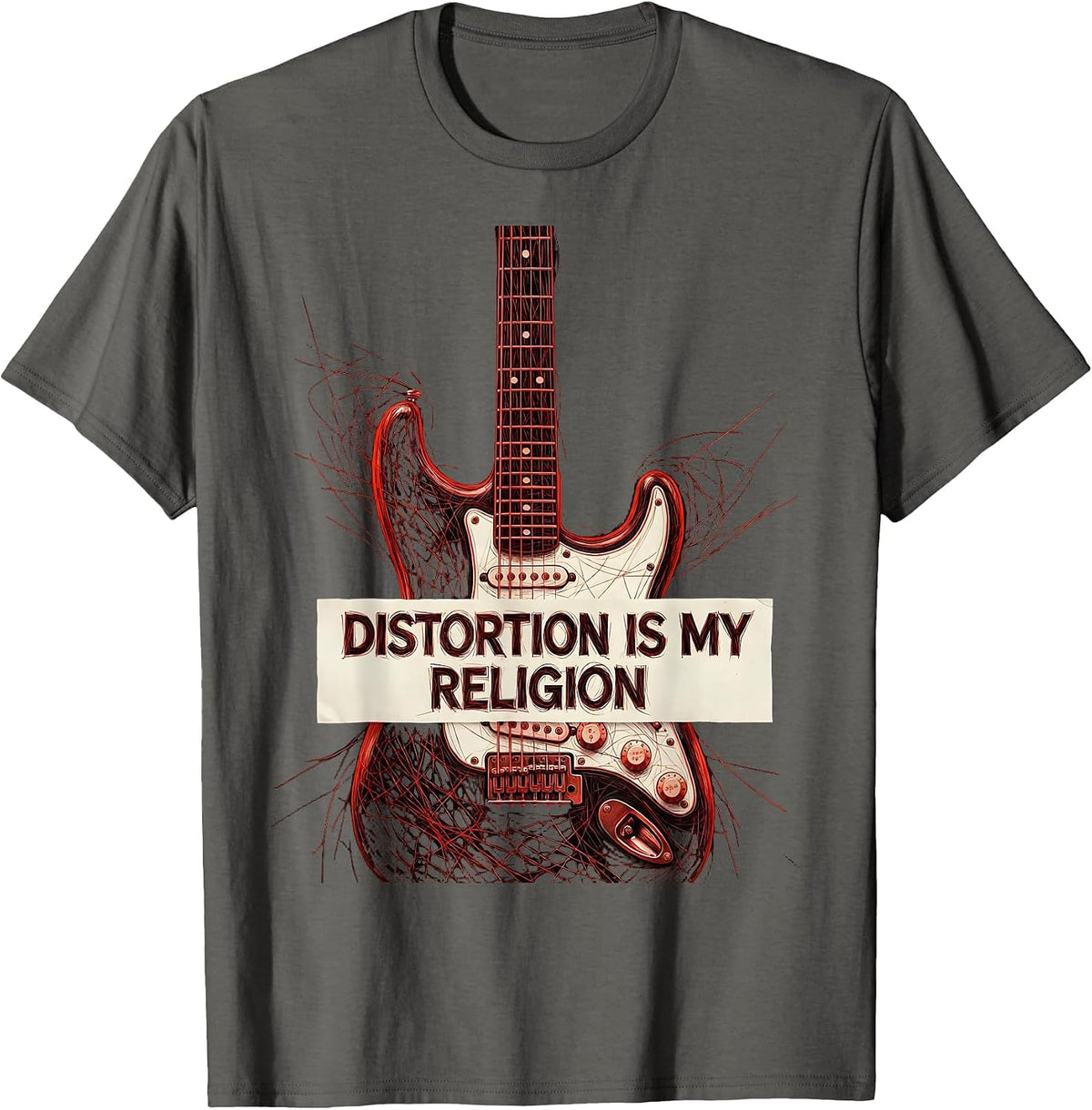 Distortion Is My Religion Punk Rock Design T-Shirt - Asphalt Grey