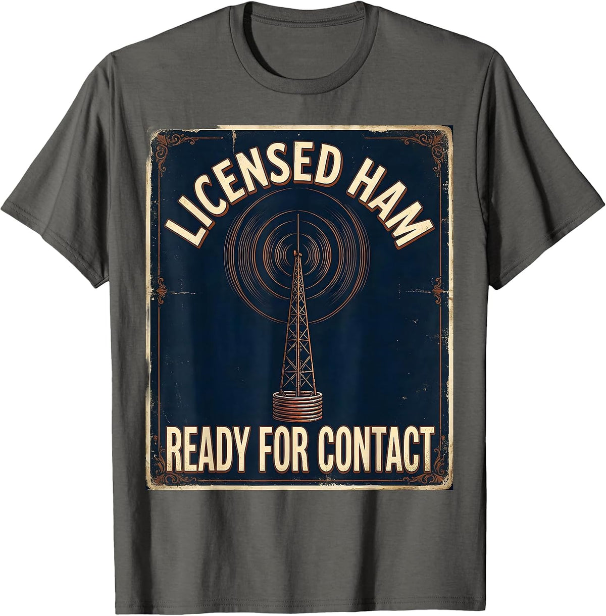 Men's Licensed Ham, Ready For Contact Vintage Ham Radio Operator T-Shirt - Asphalt Grey